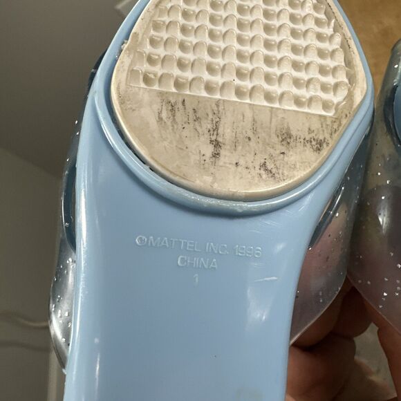 Vintage Barbie Clear Glitter Dress Up Shoes Play Heels Blue 1996 Youth Size - Picture 4 of 5